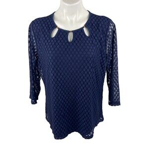 Shannon Ford New York Women XL Blue Layered Lace Blouse Neck Cutout